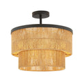 16'' Semi Flush Mount Ceiling Light,Boho Rattan Handmade Light Fixtures,3-Light Coastal Hemp Rope Ceiling Light with wooden beads,Farmhouse Rustic Ceiling Lights for Kitchen,Dining Room,Bedroom