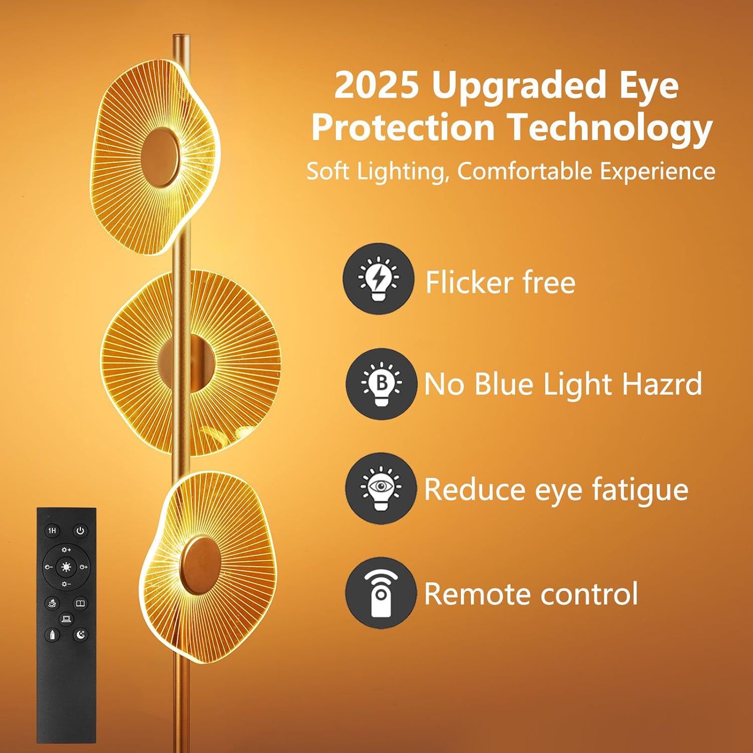 LED Dimmable Floor Lamp with Remote & Foot Switch, 2700–6000K Adjustable Color Temperature & Stepless Dimming, Sculptural Leaf-Disc Tall Standing Lamp, Brass Gold Corner Lamp for Living Room Bedroom