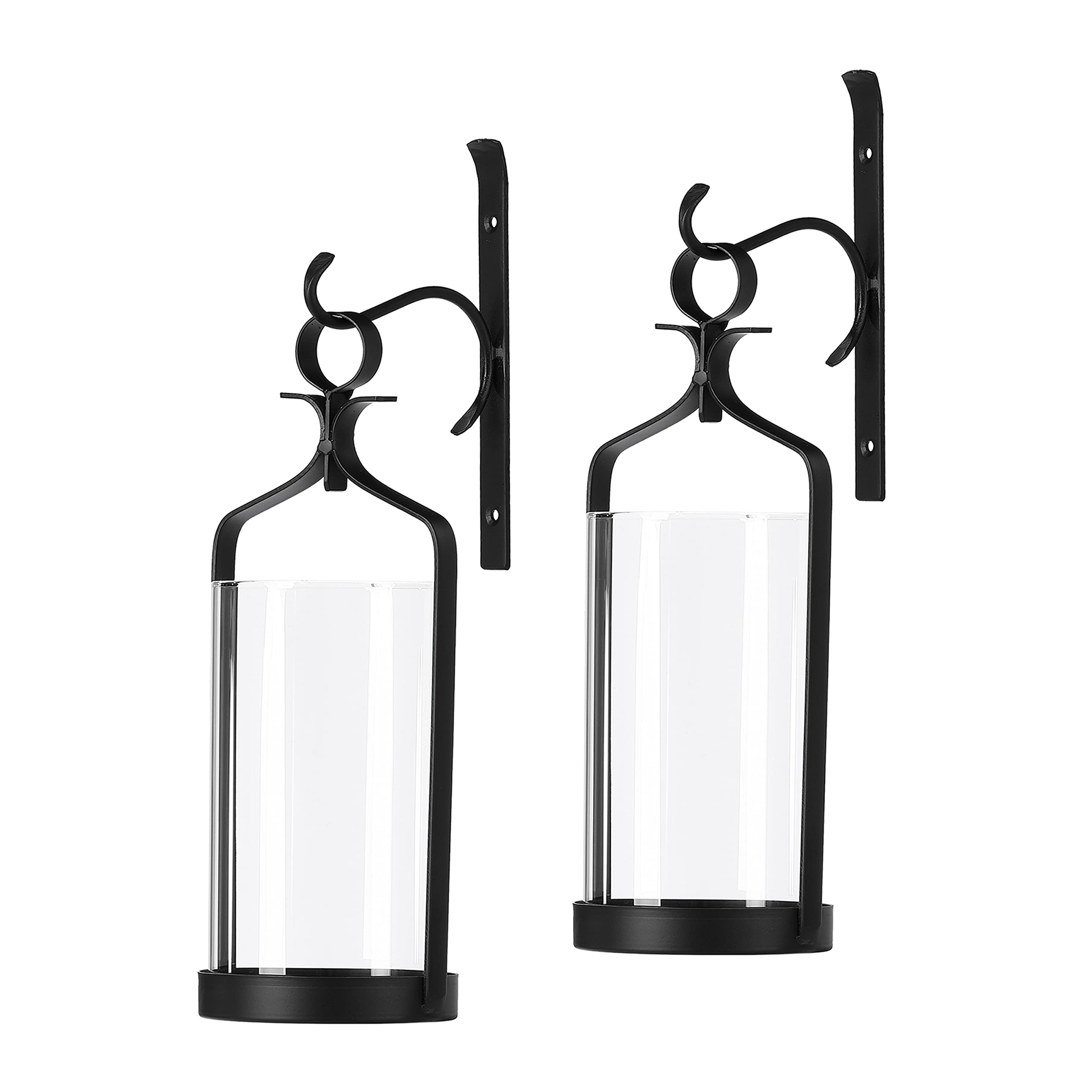 Hanging Hurricane Glass Wall Sconce Candle Holder Black Metal Wall Decorations HLJ15-291B