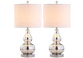 JONATHAN Y 20.5" Sunset Orange Glass Table Lamp, Modern Gourd Bedside Nightstand Lamp for Bedroom, Living Room, White Linen Shade, LED Bulb Included (JYL1028G)