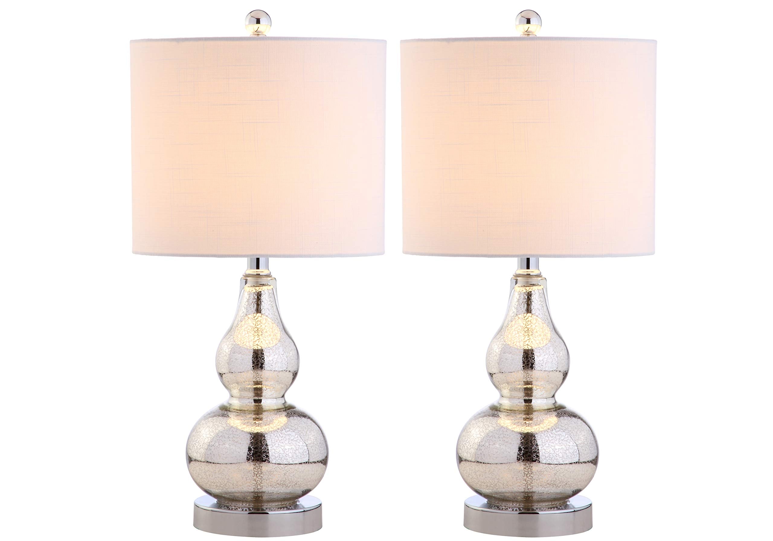 JONATHAN Y 20.5" Sunset Orange Glass Table Lamp, Modern Gourd Bedside Nightstand Lamp for Bedroom, Living Room, White Linen Shade, LED Bulb Included (JYL1028G)