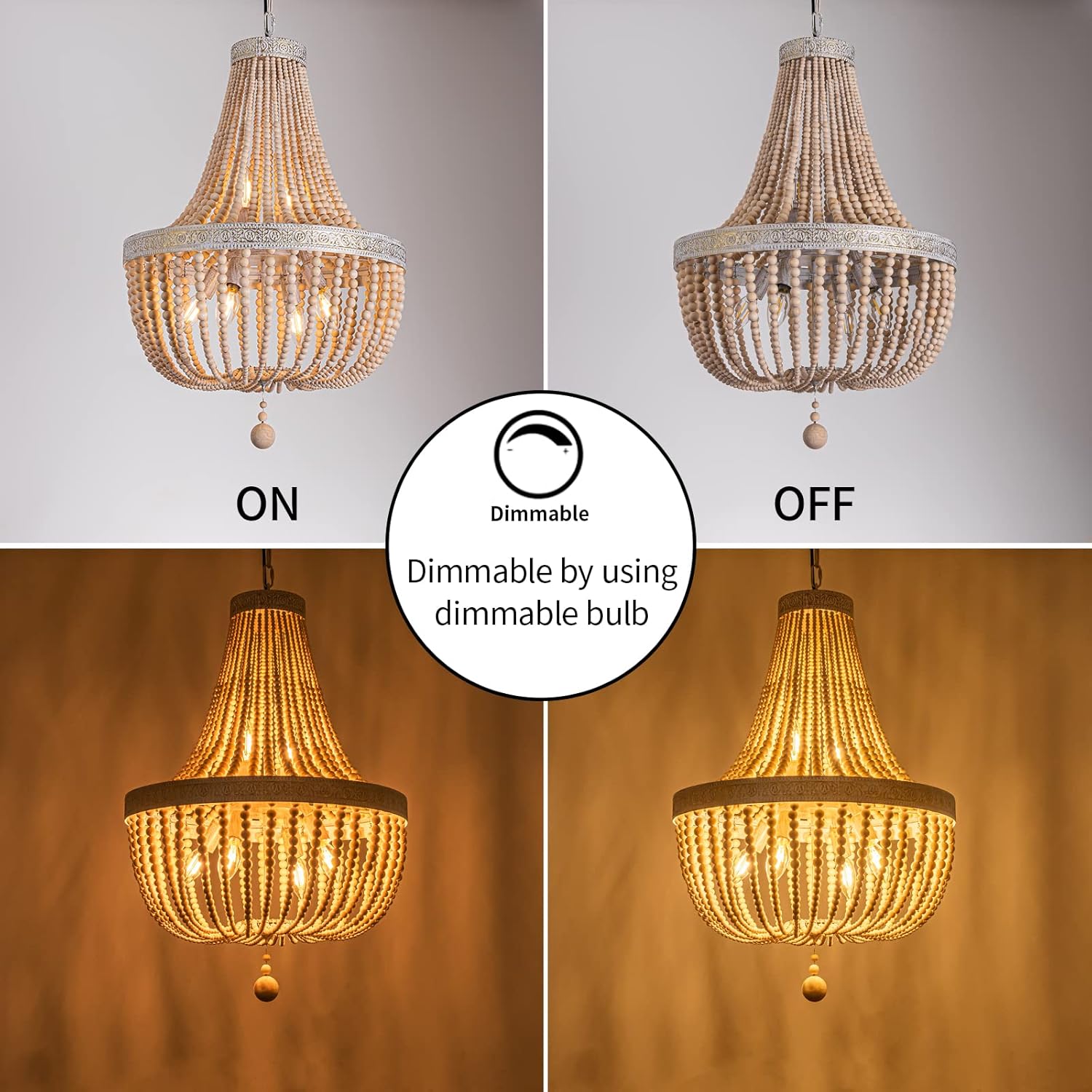 6-Lights Farmhouse Boho Wood Bead Chandelier,Modern Natural Wooden Beaded Pendant Light Fixture,E12 Adjustable Pendant Lighting for Dining Room Living Room Bedroom