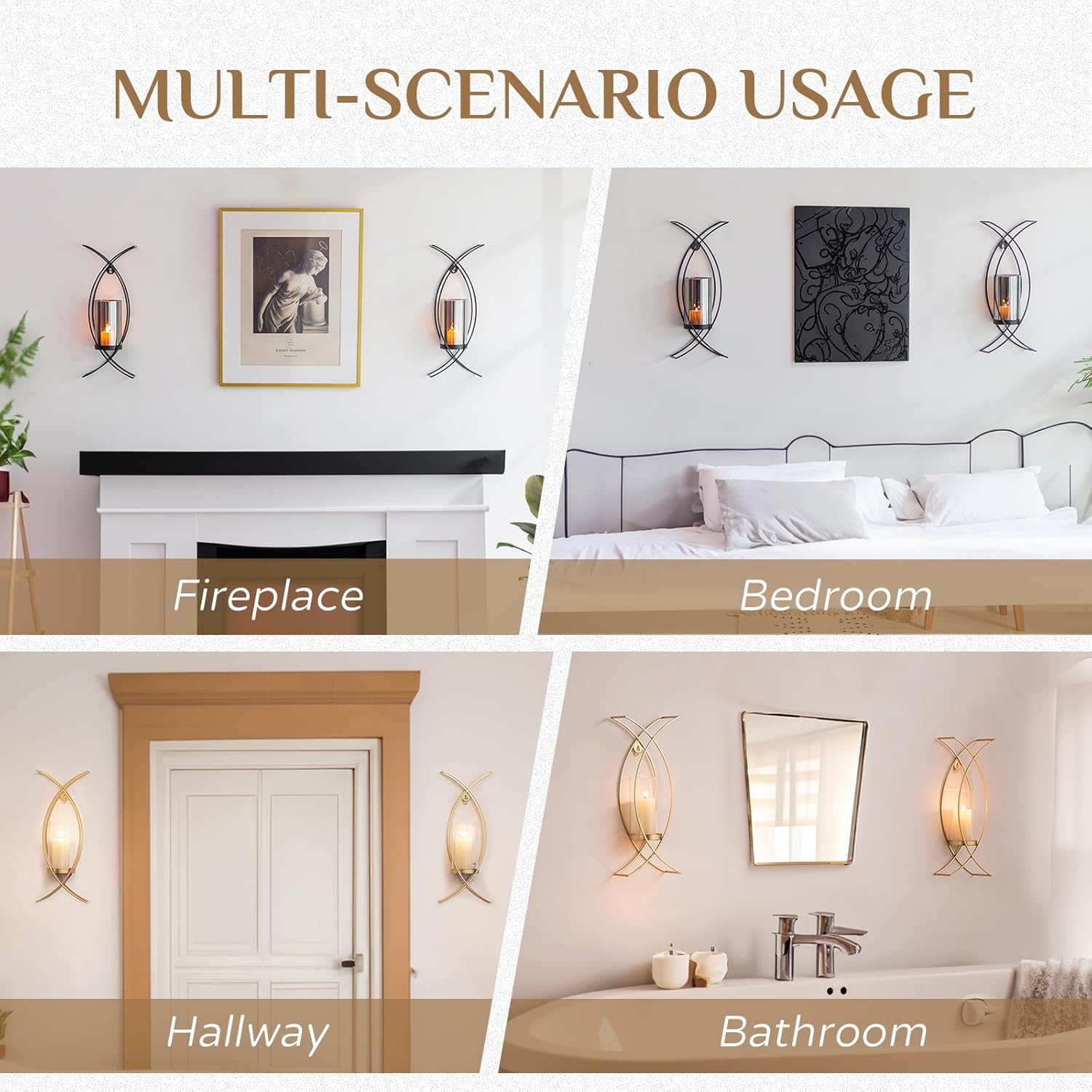 Candle Sconces Decorative Wall Art Set of 2 Black - Hurricane Candle Wall Sconce Decor Iron Two Candle Holders Modern Candle Sconces for Indoor Fireplace Kitchen Dining Room