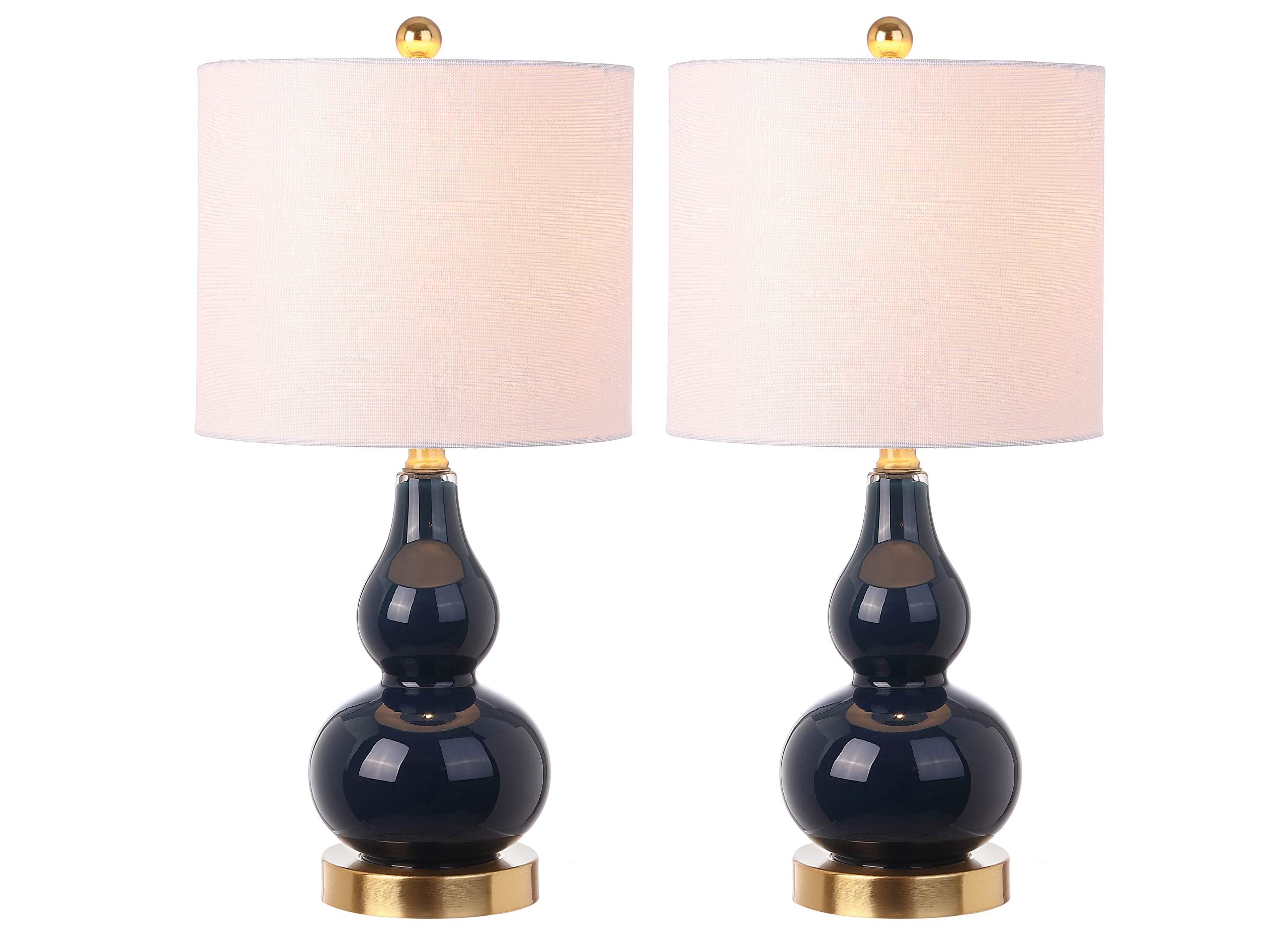 JONATHAN Y 20.5" Sunset Orange Glass Table Lamp, Modern Gourd Bedside Nightstand Lamp for Bedroom, Living Room, White Linen Shade, LED Bulb Included (JYL1028G)