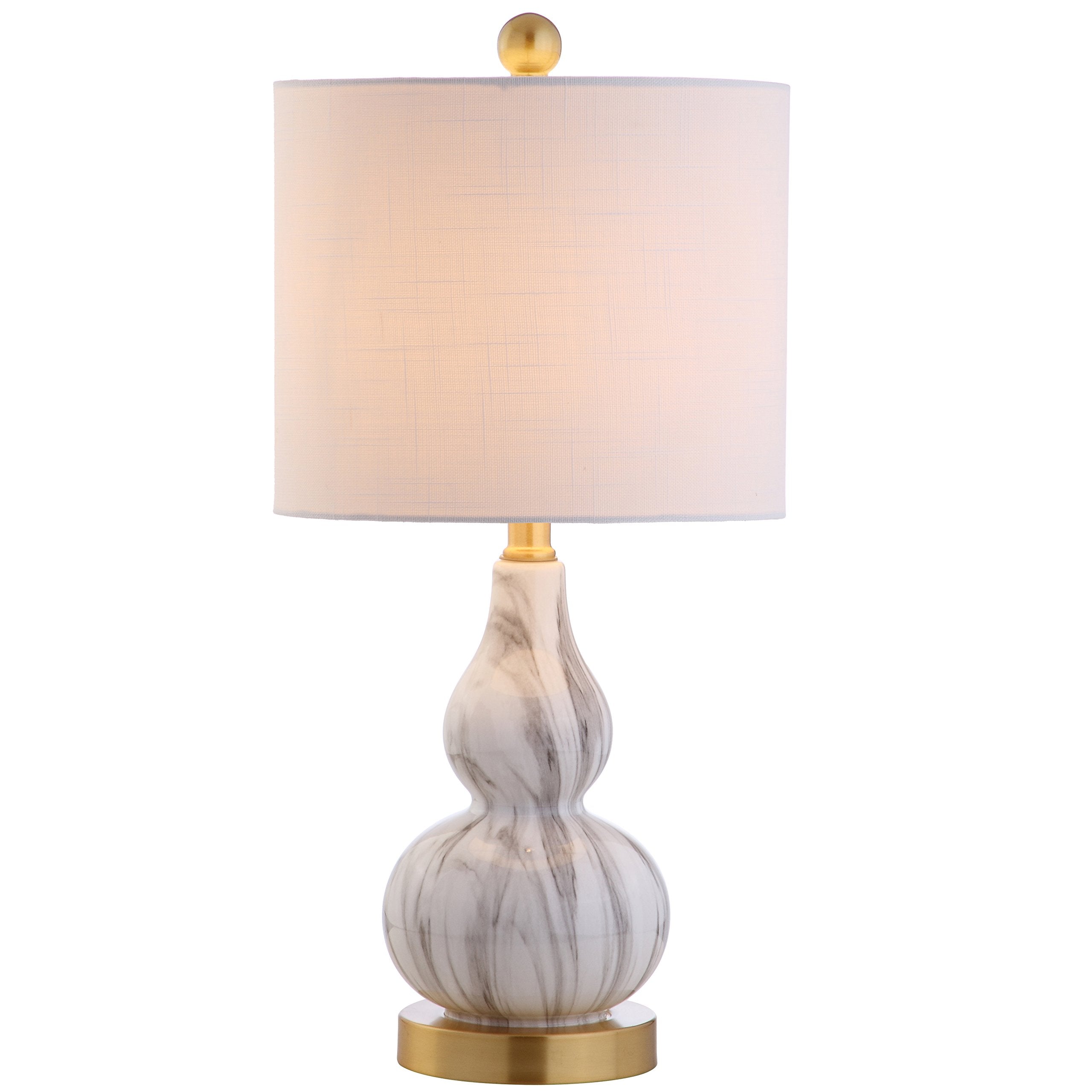 JONATHAN Y 20.5" Sunset Orange Glass Table Lamp, Modern Gourd Bedside Nightstand Lamp for Bedroom, Living Room, White Linen Shade, LED Bulb Included (JYL1028G)