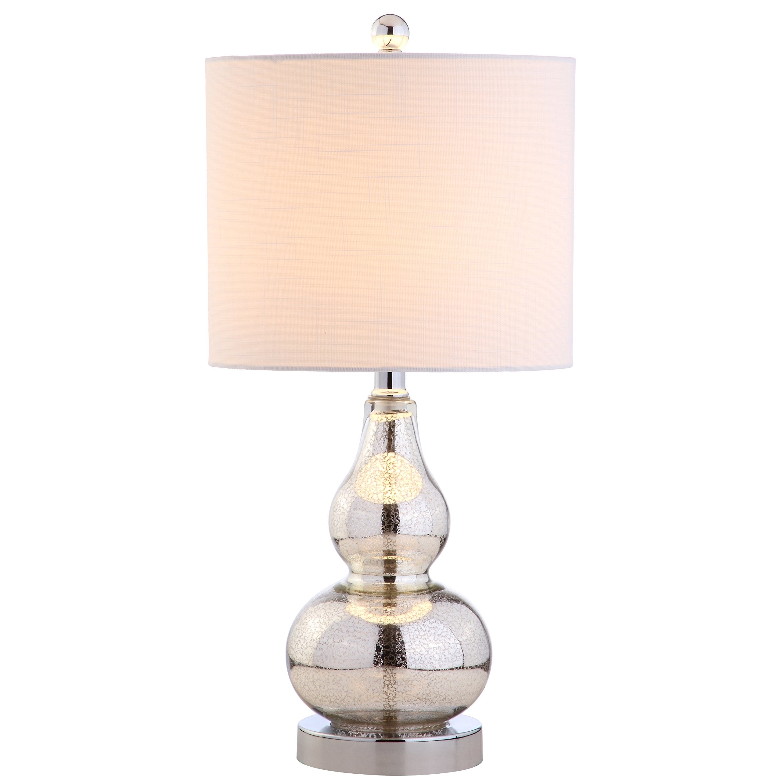 JONATHAN Y 20.5" Sunset Orange Glass Table Lamp, Modern Gourd Bedside Nightstand Lamp for Bedroom, Living Room, White Linen Shade, LED Bulb Included (JYL1028G)