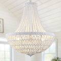 22" Wood Beaded Chandelier Boho Farmhouse Pendant Light Fixtures Bohemia Hand-Woven Rattan Chandeliers for Dining Room Kitchen Island Living Room 5-Lights