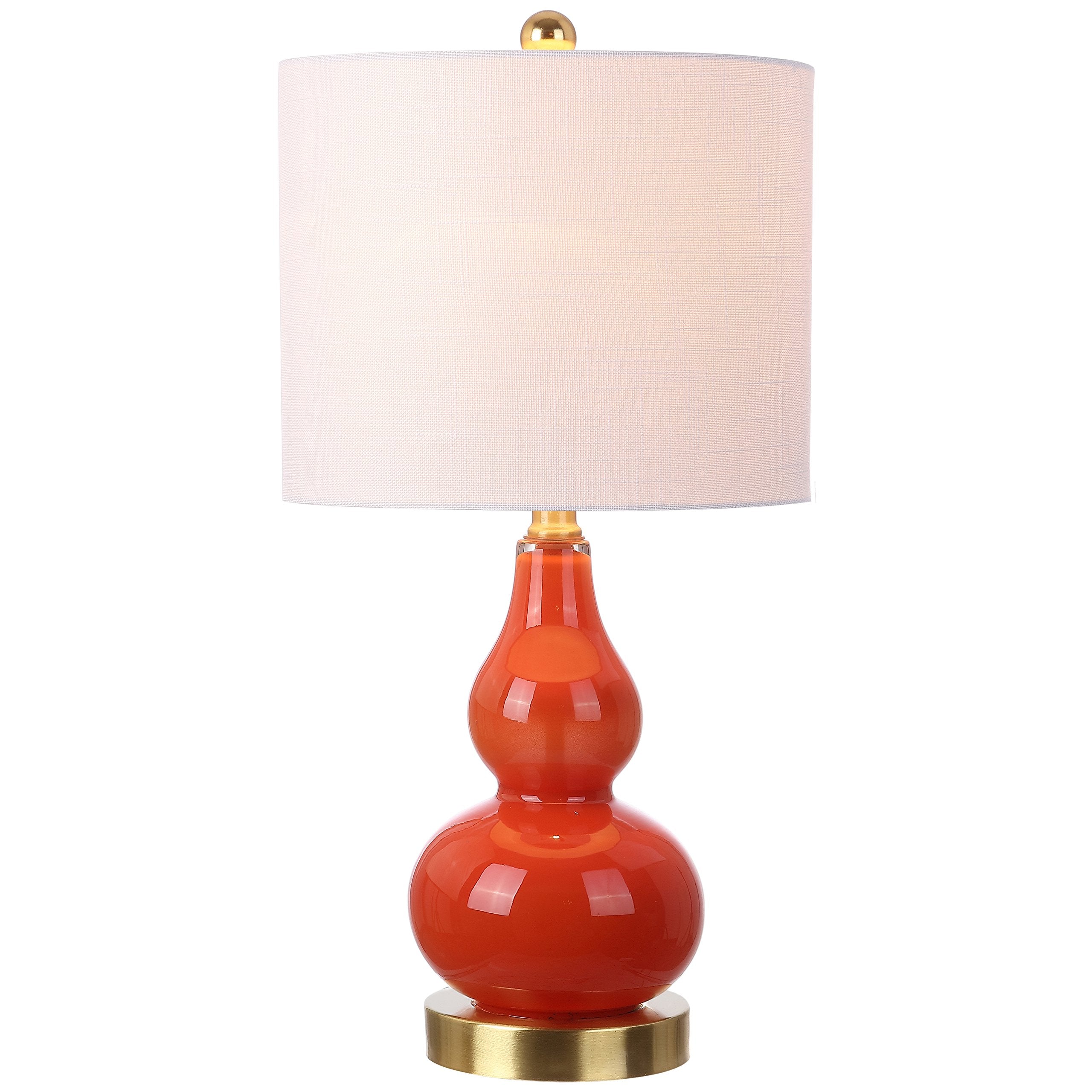 JONATHAN Y 20.5" Sunset Orange Glass Table Lamp, Modern Gourd Bedside Nightstand Lamp for Bedroom, Living Room, White Linen Shade, LED Bulb Included (JYL1028G)